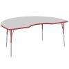 48" x 72" Kidney Activity Table with Adjustable Swivel Glide Legs - Gray/Red