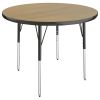 36" Round T-Molding Activity Table with Adjustable Standard Swivel Glide Legs - Pasadena Oak/Black