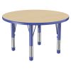 36" Round Thermofused Woodgrain Activity Table with Adjustable Chunky Legs - Maple/Blue