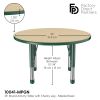 36" Round Thermofused Woodgrain Activity Table with Adjustable Chunky Legs - Maple/Green