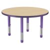36" Round Thermofused Woodgrain Activity Table with Adjustable Chunky Legs - Maple/Purple