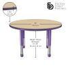 36" Round Thermofused Woodgrain Activity Table with Adjustable Chunky Legs - Maple/Purple