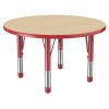 36" Round Thermofused Woodgrain Activity Table with Adjustable Chunky Legs - Maple/Red