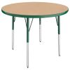 36" Round Activity Table with Adjustable Swivel Glide Legs - Maple/Green