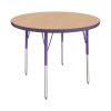 36" Round Activity Table with Adjustable Swivel Glide Legs - Maple/Purple