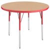 36" Round Activity Table with Adjustable Swivel Glide Legs - Maple/Red