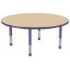 48" Round Woodgrain Activity Table with Adjustable Chunky Legs - Maple/Purple