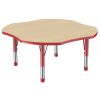 48" x 48" Clover Thermofused Woodgrain Activity Table with Adjustable Chunky Legs - Maple/Red