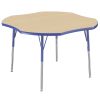48" x 48" Clover Activity Table with Adjustable Swivel Glide Legs - Maple/Blue