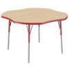 48" x 48" Clover Thermofused Woodgrain Activity Table with Adjustable Standard Legs - Maple/Red