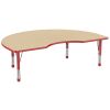 48" x 72" Kidney Woodgrain Activity Table with Adjustable Chunky Legs - Maple/Red
