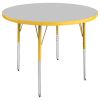 36" Round Activity Table with Adjustable Swivel Glide Legs - Gray/Yellow