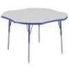 48" x 48" Clover Activity Table with Adjustable Swivel Glide Legs - Gray/Blue