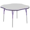 48" x 48" Clover Activity Table with Adjustable Swivel Glide Legs - Gray/Purple