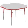 48" x 48" Clover Activity Table with Adjustable Swivel Glide Legs - Gray/Red