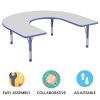 60" x 66" Horseshoe Activity Table with Adjustable Chunky Legs - Gray/Blue