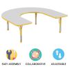 60" x 66" Horseshoe Activity Table with Adjustable Chunky Legs - Gray/Yellow