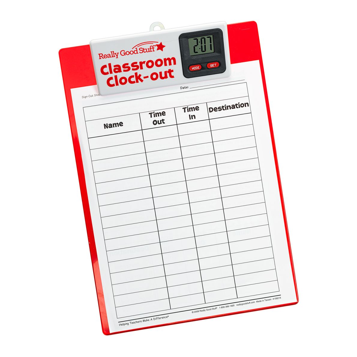 Classroom Clock Out Clipboard 1 set.