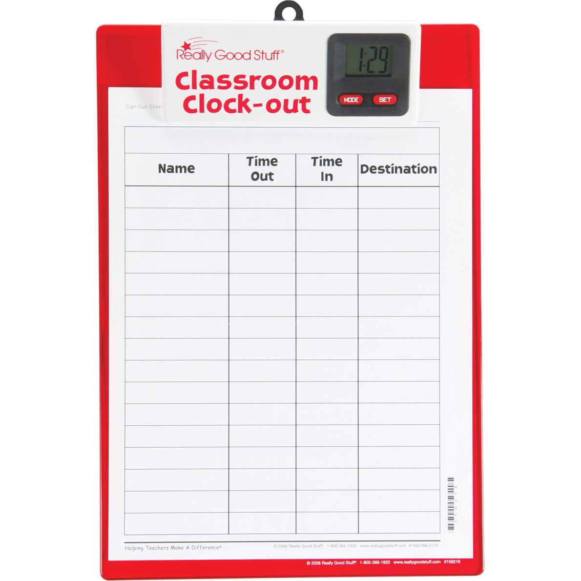 Classroom Clock Out Clipboard 1 set.