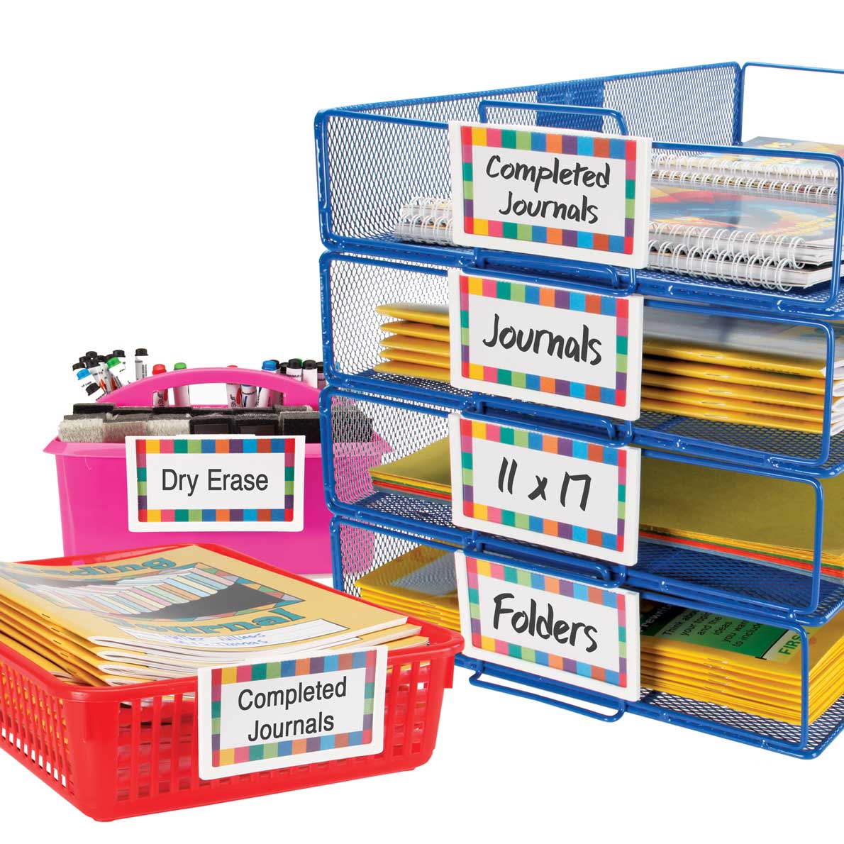 ClipOn Label Holders with Labels 4 holders, 8 labels, 4 covers