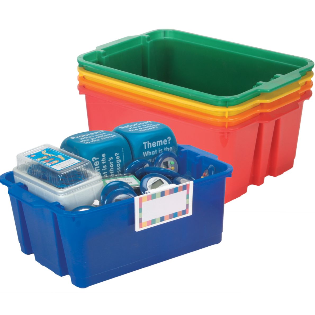 Classroom Stacking Bins With Universal Label Holders 5Pack, Primary