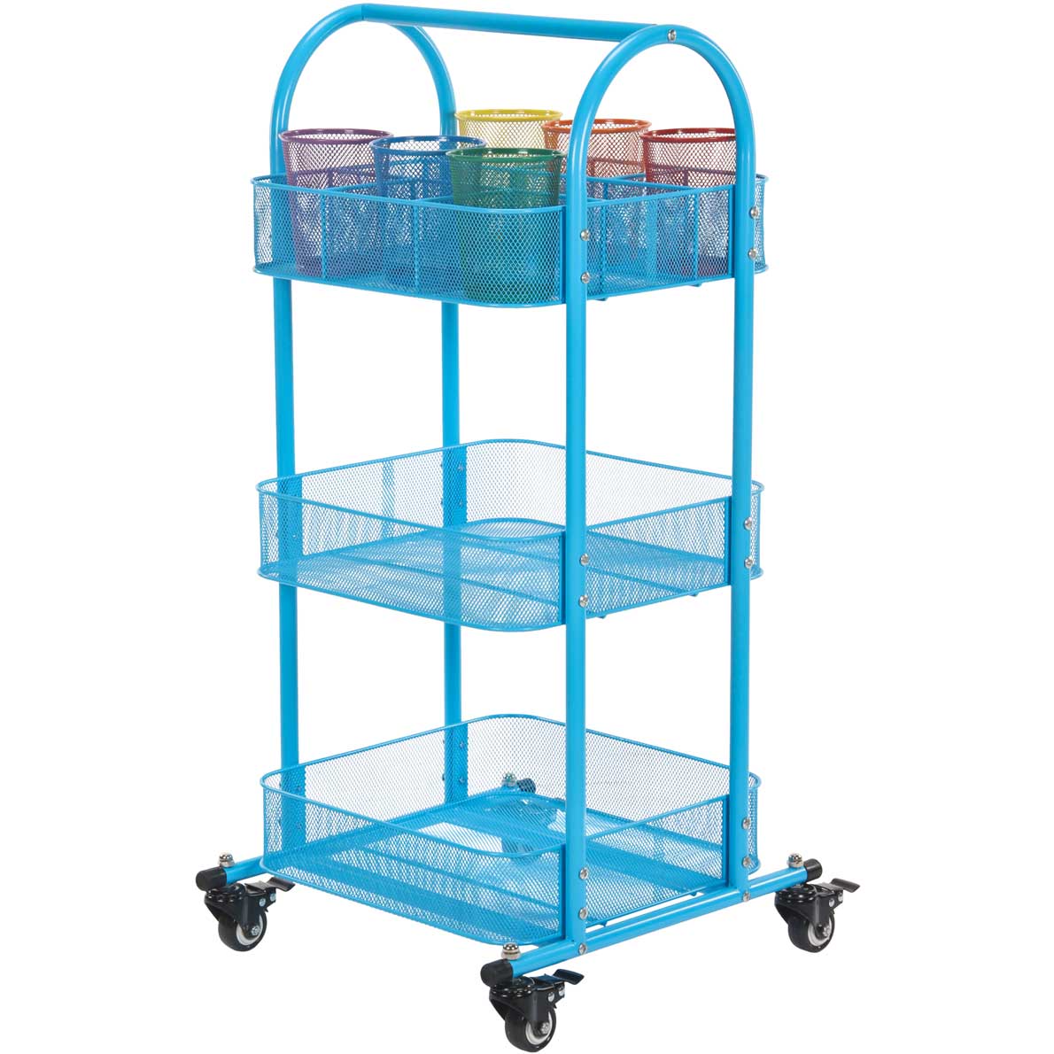Mobile Supplies Cart With Large Mesh Cups
