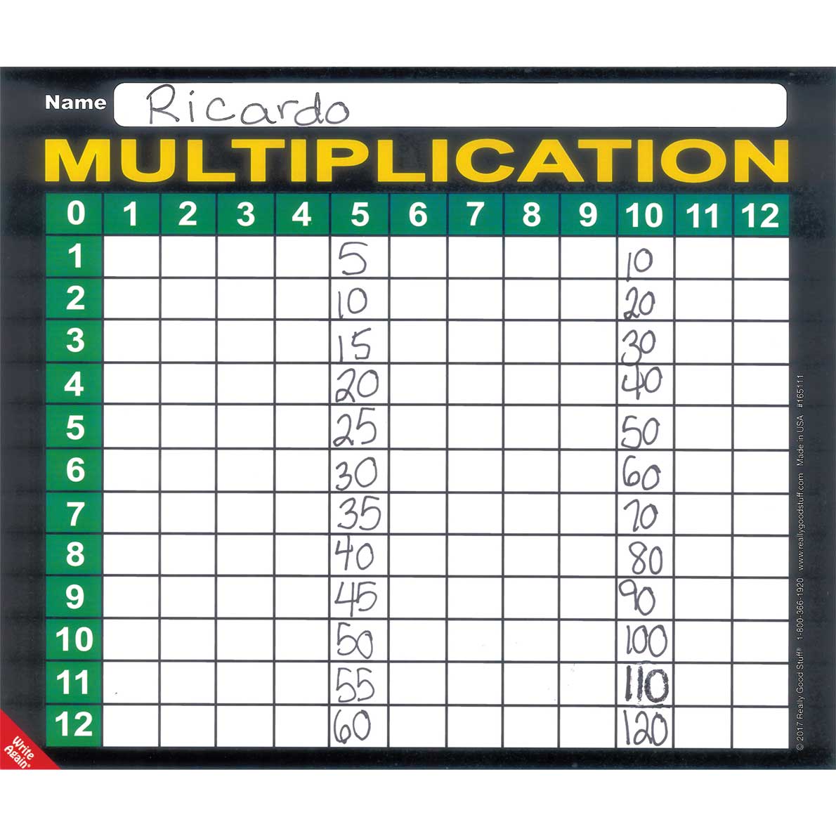 Multiplication Grid And Write Again® Mats