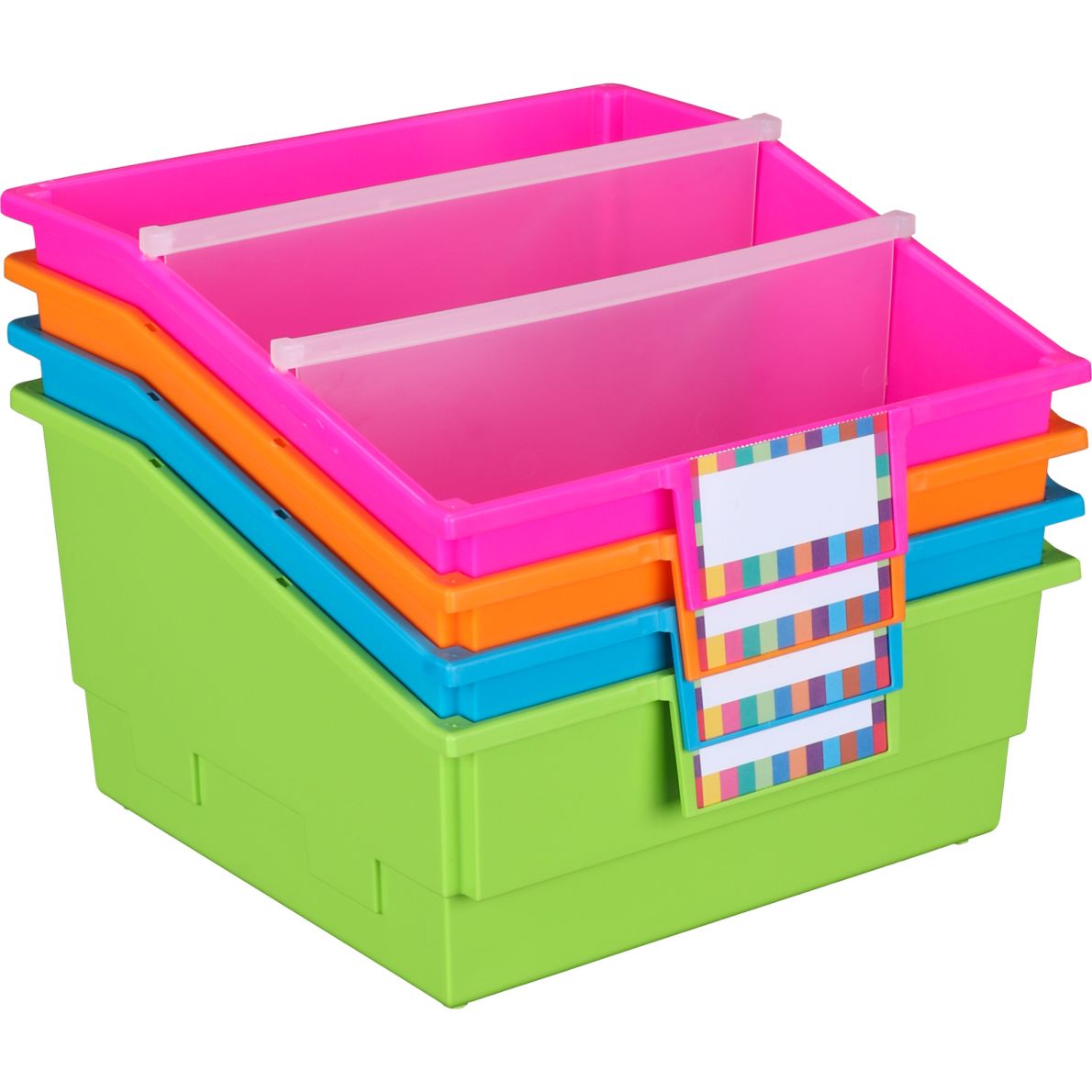Picture Book Library Bins With Dividers Neon Set Of 4