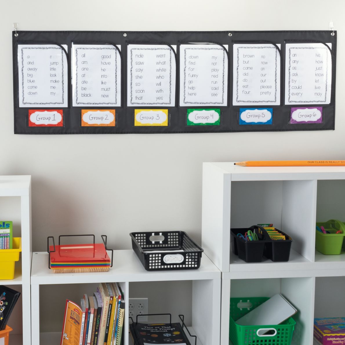 Wall Pockets With Labels 1 pocket chart, 12 cards