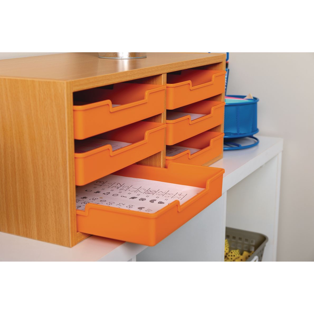 Oak 6Slot Mail Center With Trays Single Color 1 mail center, 6 trays