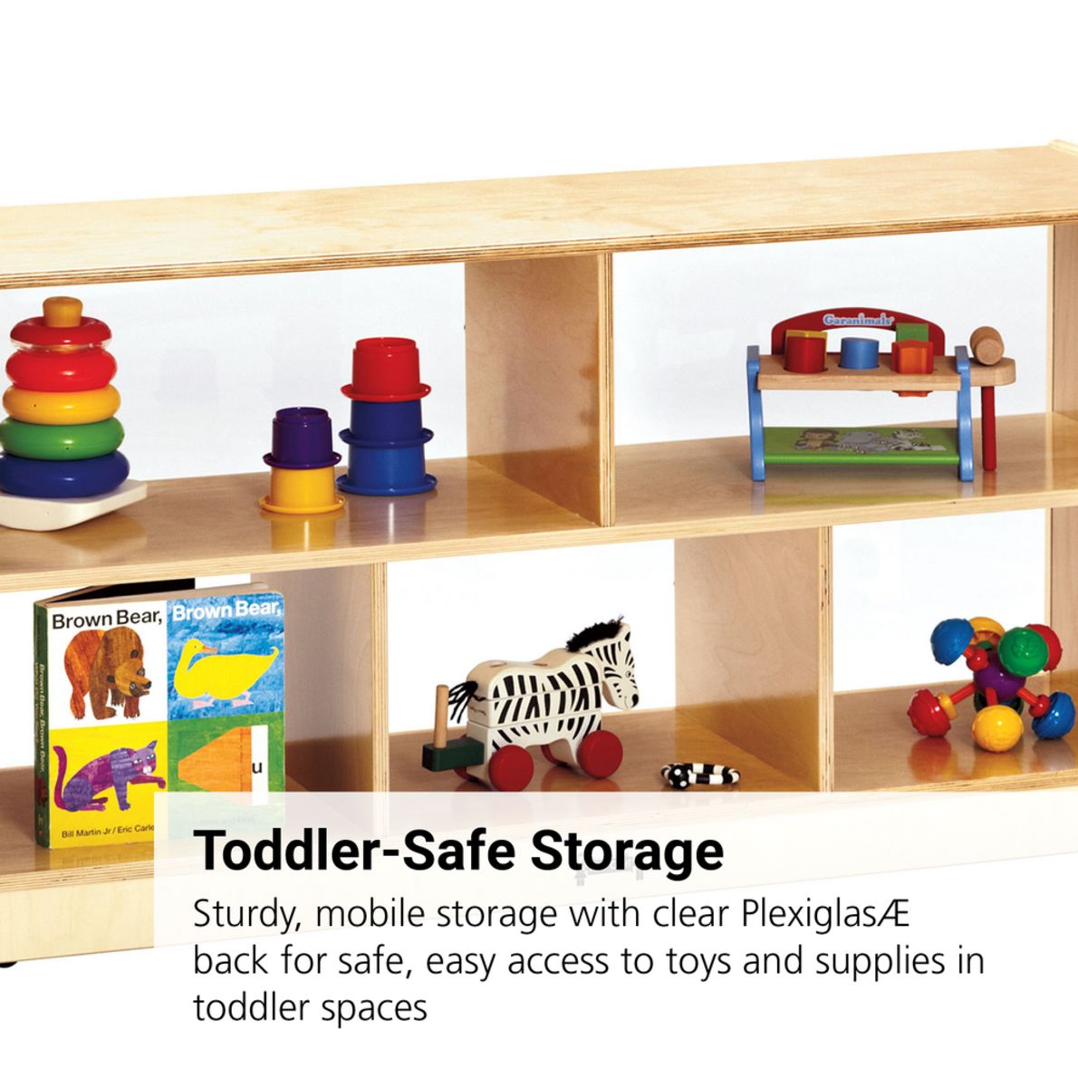 Toddler Divided Shelf Mobile Storage Plexiglas Back 1 storage
