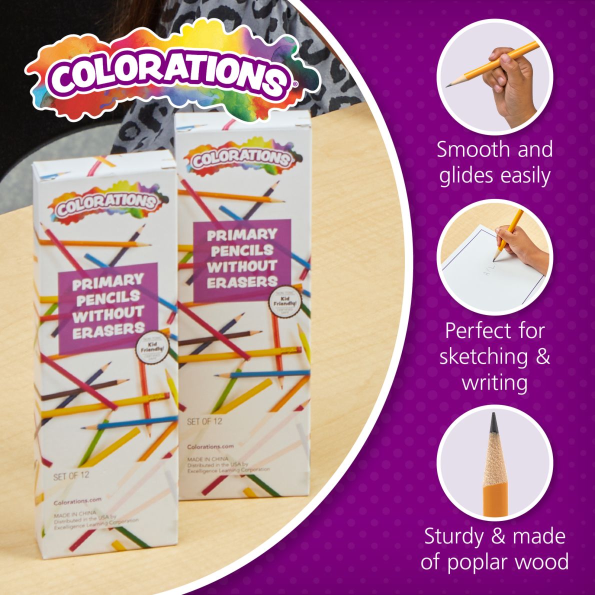 Colorations® Primary Pencils Without Erasers, Set of 12