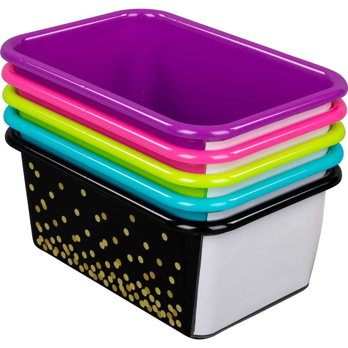 Neon Confetti Small Plastic Storage Bins With Sleeves 5Pack