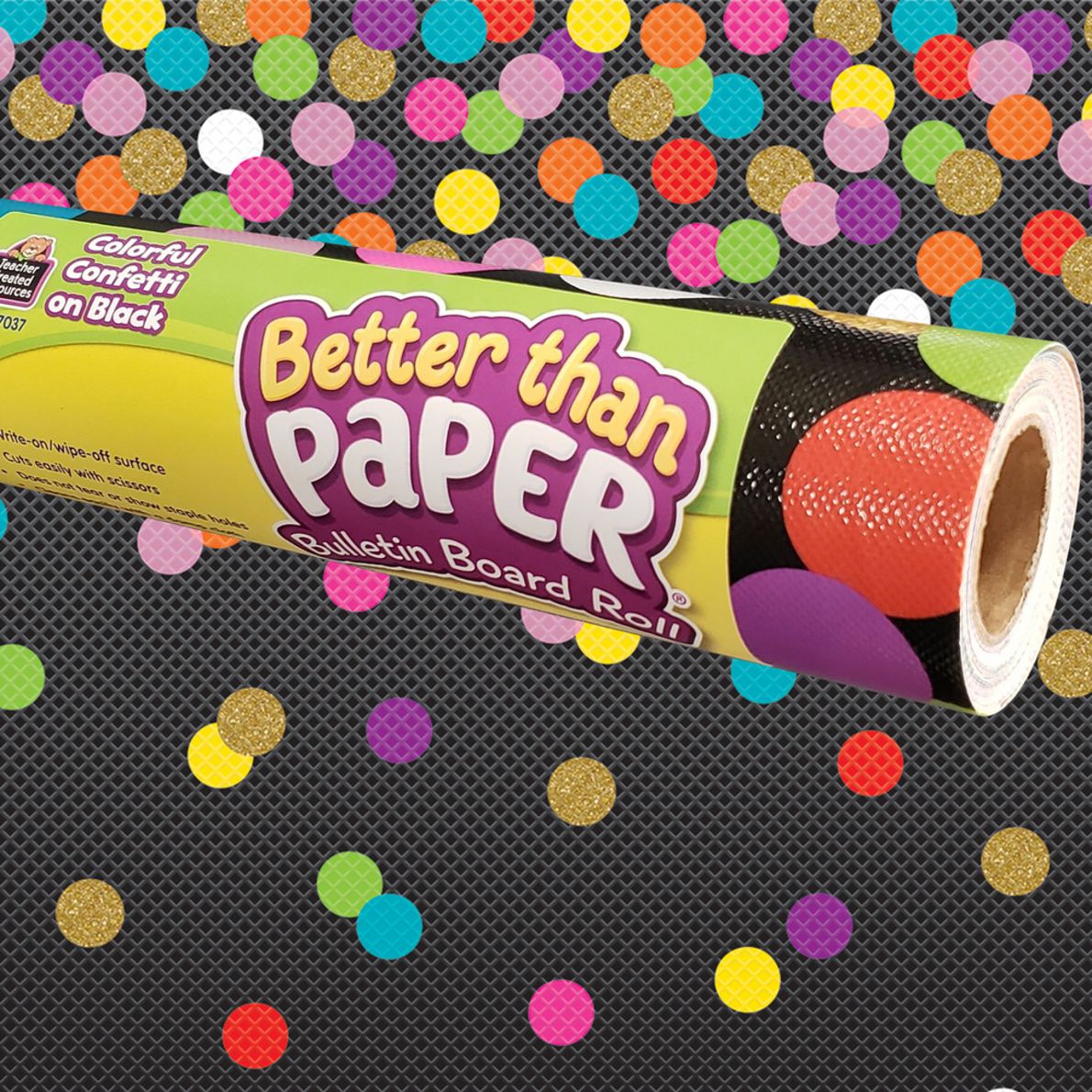 Better Than Paper Bulletin Board Roll Colorful Confetti On Black 1 roll