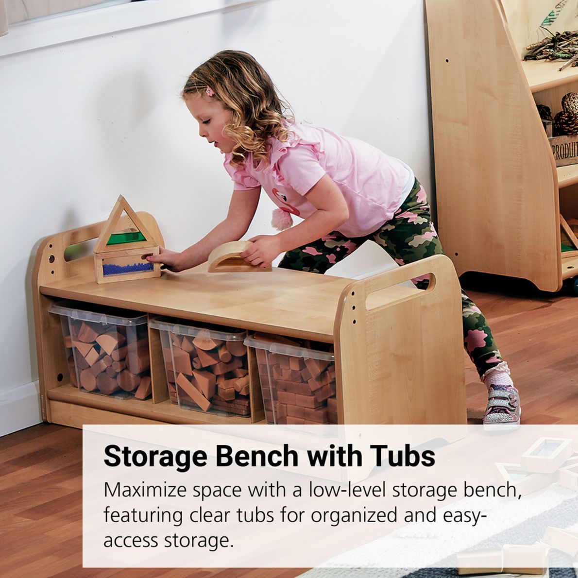 Low Level Storage Bench with 3 Clear Tubs