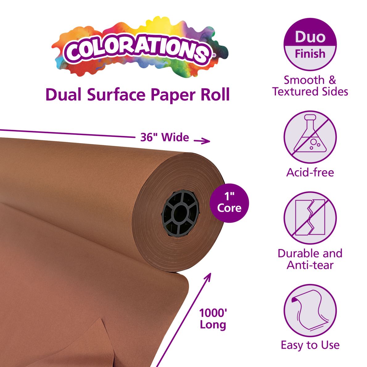 Colorations® Dual Surface Paper Roll, 36" x 1000'