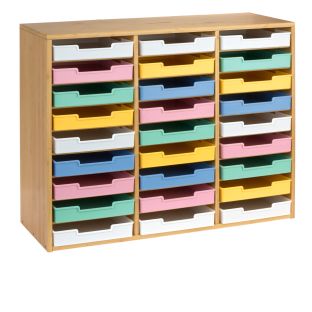 Really Good Stuff® Bamboo 27-Slot Mail Center With Bold Vibes Trays