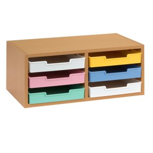 Really Good Stuff® Oak 6-Slot Mail Center With Bold Vibes Trays - 1 mail center, 6 trays