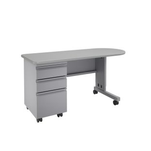 Cascade 24x60 Single Bullet Teacher Desk BBF Left hand - North Sea Gray/Platinum Frame