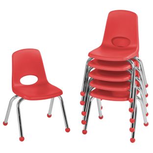 12" Stack Chair with Ball Glides, 6-Pack - Red