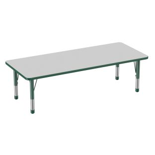 30 x 72 Rectangle Activity Table with Adjustable Chunky Legs Color Gray Top with Green Edge by Factory Direct Partners