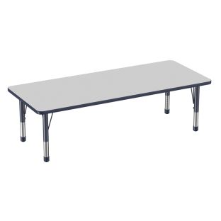 30 x 72 Rectangle Activity Table with Adjustable Chunky Legs Color Gray Top with Navy Edge by Factory Direct Partners