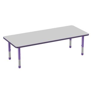 30 x 72 Rectangle Activity Table with Adjustable Chunky Legs Color Gray Top with Purple Edge by Factory Direct Partners