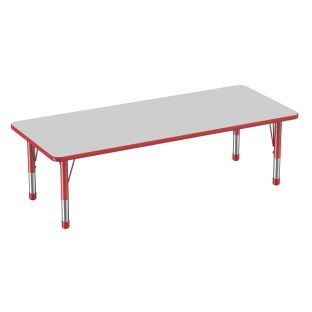 30 x 72 Rectangle Activity Table with Adjustable Chunky Legs Color Gray Top with Red Edge by Factory Direct Partners