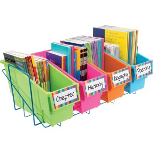 Durable Book And Binder Holders With Stabilizer Wing Storage Rack - Neon - 1 rack, 4 bins, 8 labels Durable Book And Binder Holders With Stabilizer Wing Storage Rack - Neon - 1 rack, 4 bins, 8 labels
