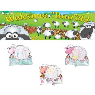 Welcome 'Baa'ck! Banner With Ready-To-Decorate® About Me 3-D Sheep - 1 banner, 24 sheep Welcome 'Baa'ck! Banner With Ready-To-Decorate® About Me 3-D Sheep - 1 banner, 24 sheep