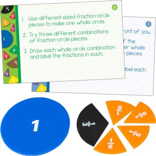 Fraction Circles And Task Cards Kit - 9 fraction circles, 22 cards