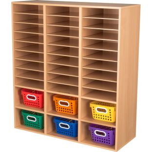 27-Slot Mail And Supplies Center With 6 Cubbies And Baskets - 6 Colors