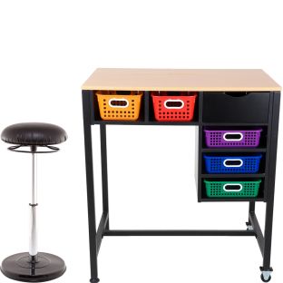 Standing Workstation With Teacher Kore Chair And Multicolor Baskets - 1 station, 1 chair, 5 baskets Standing Workstation With Teacher Kore Chair And Multicolor Baskets - 1 station, 1 chair, 5 baskets