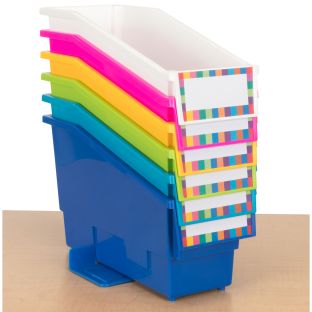 Durable Book and Binder Holders With Stabilizer Wings™ and Label Holder - Set Of 6 - Tropics